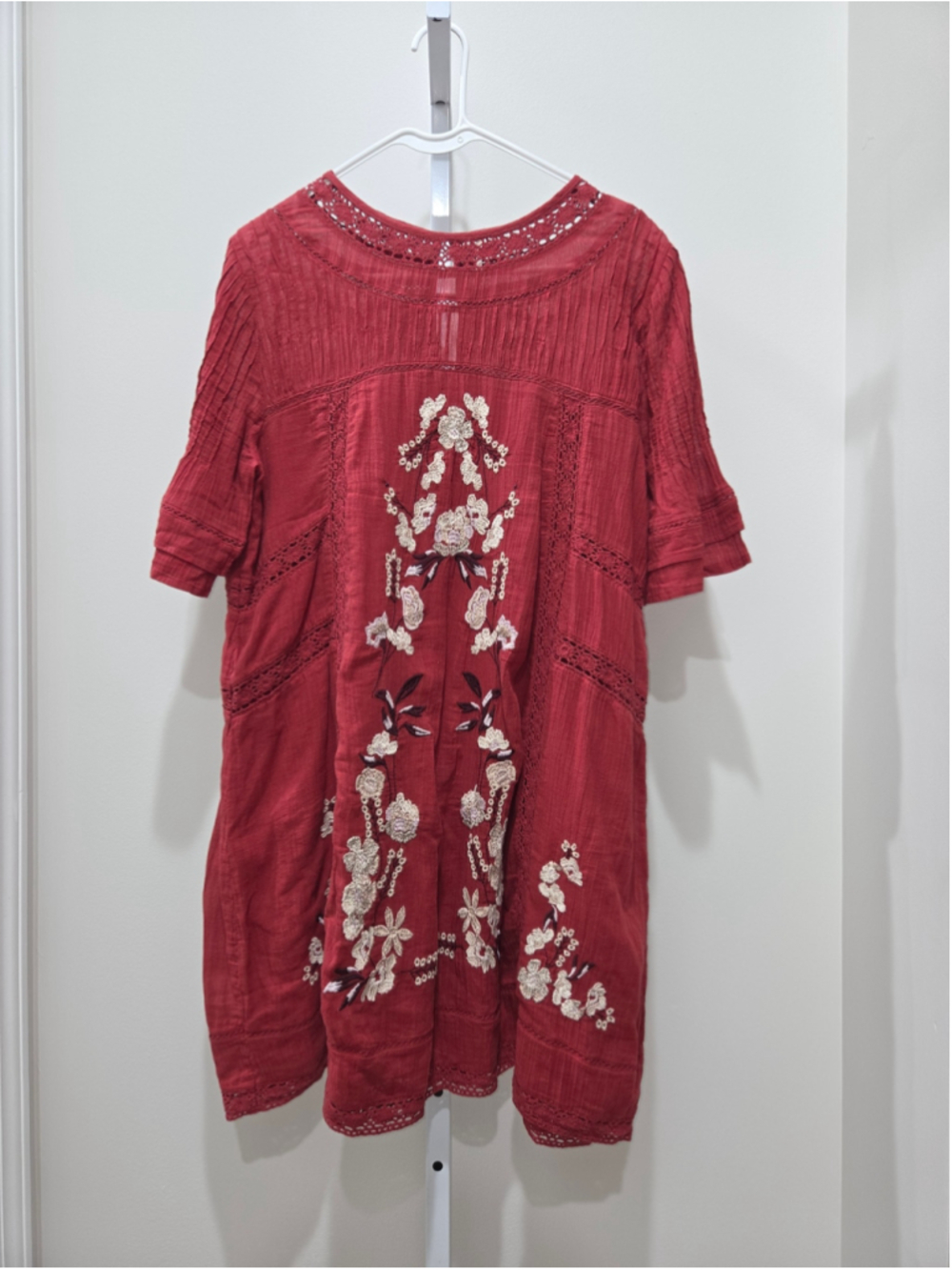 •Free People• Women's Embroidered Mini Dress Red White Size M